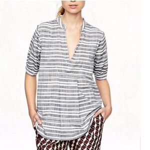 J.Crew Short Sleeve Striped Gauze Pleated Blouse XL Popover